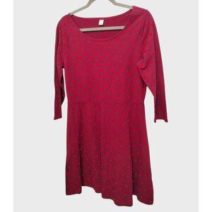 Old Navy Knit Dress Size L Burgundy & Red Polka Dot Cotton Blend 3/4 Sleeve